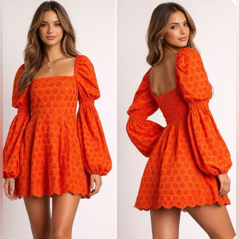 NWT Caroline Constas Dress Mini Embroidered Daisy Sienna